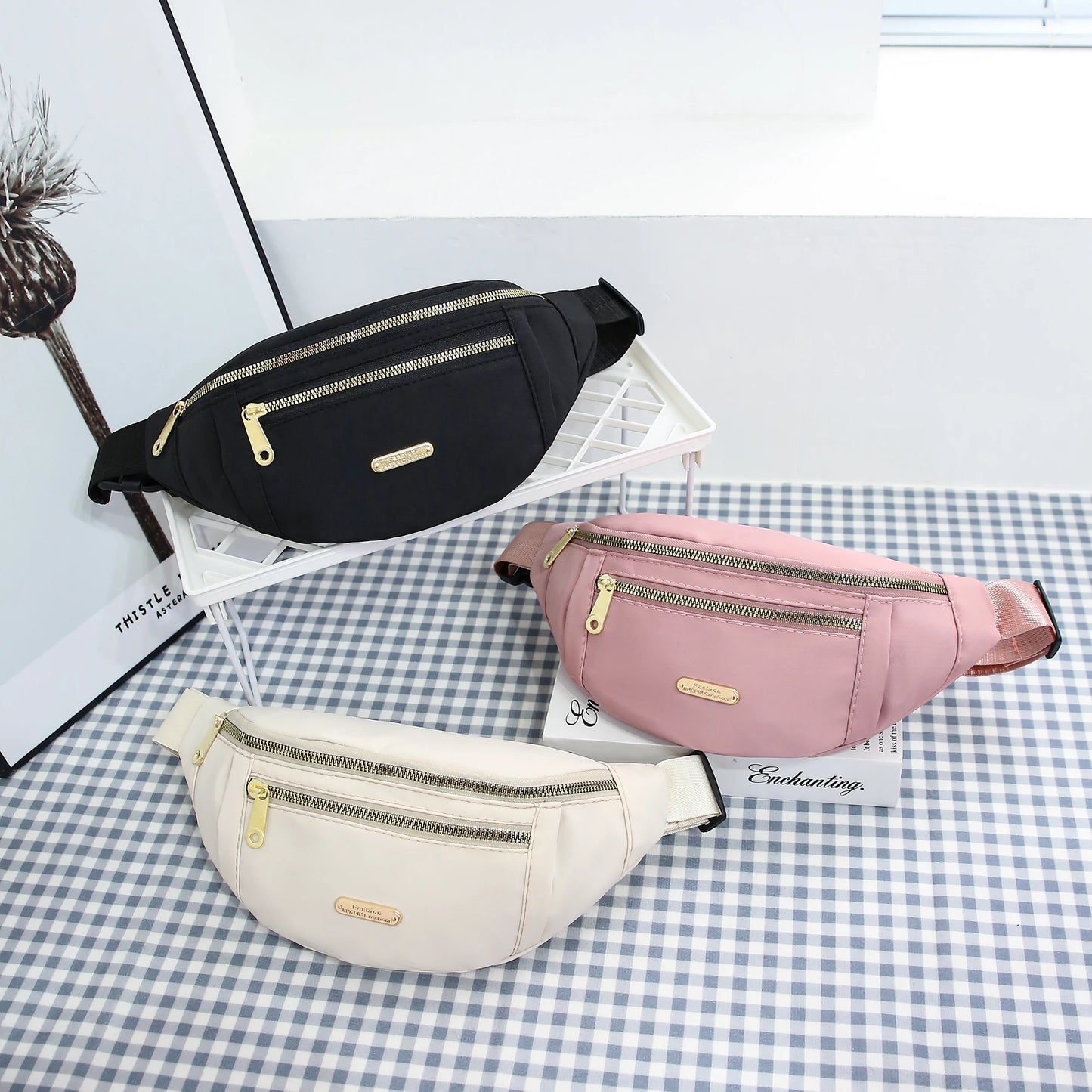 Women's R.E.D. Sports Waist Bag with multiple compartments, designed for outdoor activities, worn as a fanny pack or crossbody bag.