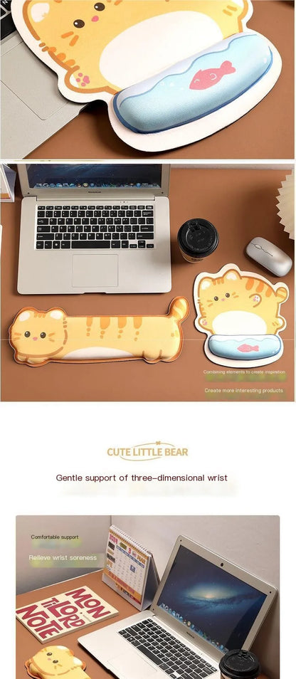CHYI Cute Cartoon Wrist Rest Mouse Pad – Corgi & Cat, Memory Foam, Anti-Slip