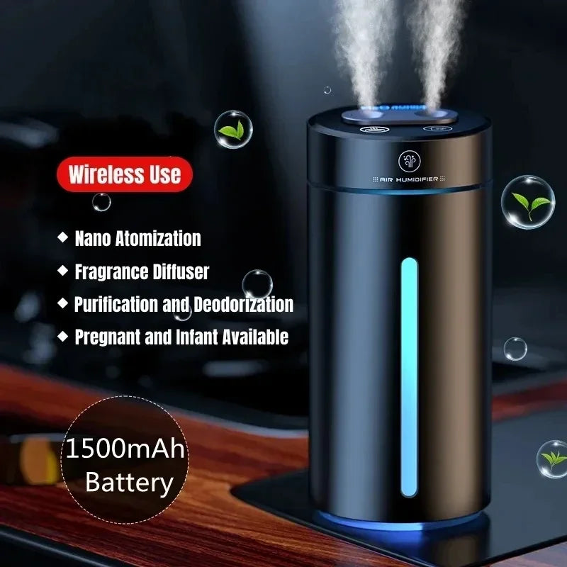 R.E.D. Shopping Zai Xiao 380ML double spray vehicle air humidifier with USB charging, mood light, and essential oil diffuser in car interior