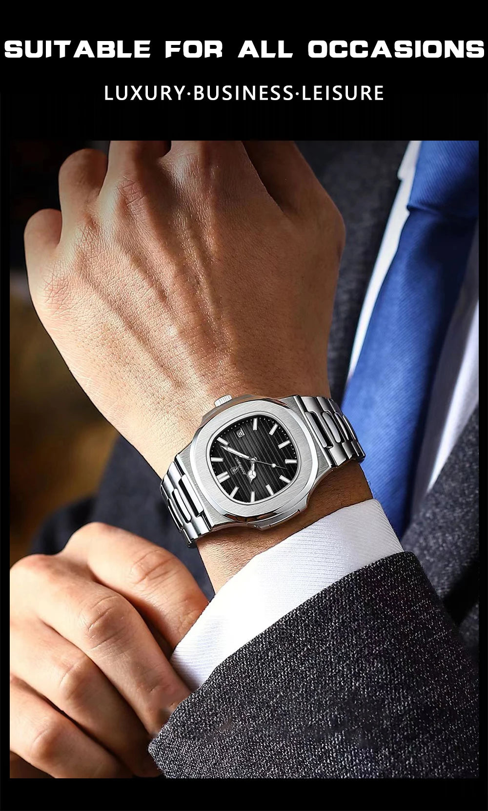 POEDAGAR Men's Luxury Sport Watch – Square Dial, Waterproof, Luminous, Date, Quartz