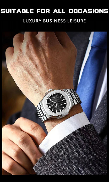 POEDAGAR Men's Luxury Sport Watch – Square Dial, Waterproof, Luminous, Date, Quartz