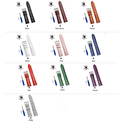 Premium Genuine Leather Watch Strap | 12–24mm, 9 Colors + Tool