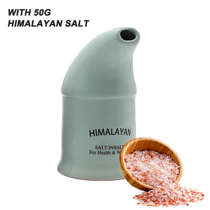 Ceramic Himalayan salt inhaler for respiratory health, featuring natural salt crystals in a sleek white ceramic device.