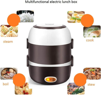 Electric Heating Lunch Box – 2L, 1-3 Layer, Portable Bento Box Rice Cooker, 200W Stainless Steel | 110V | US/EU/UK
