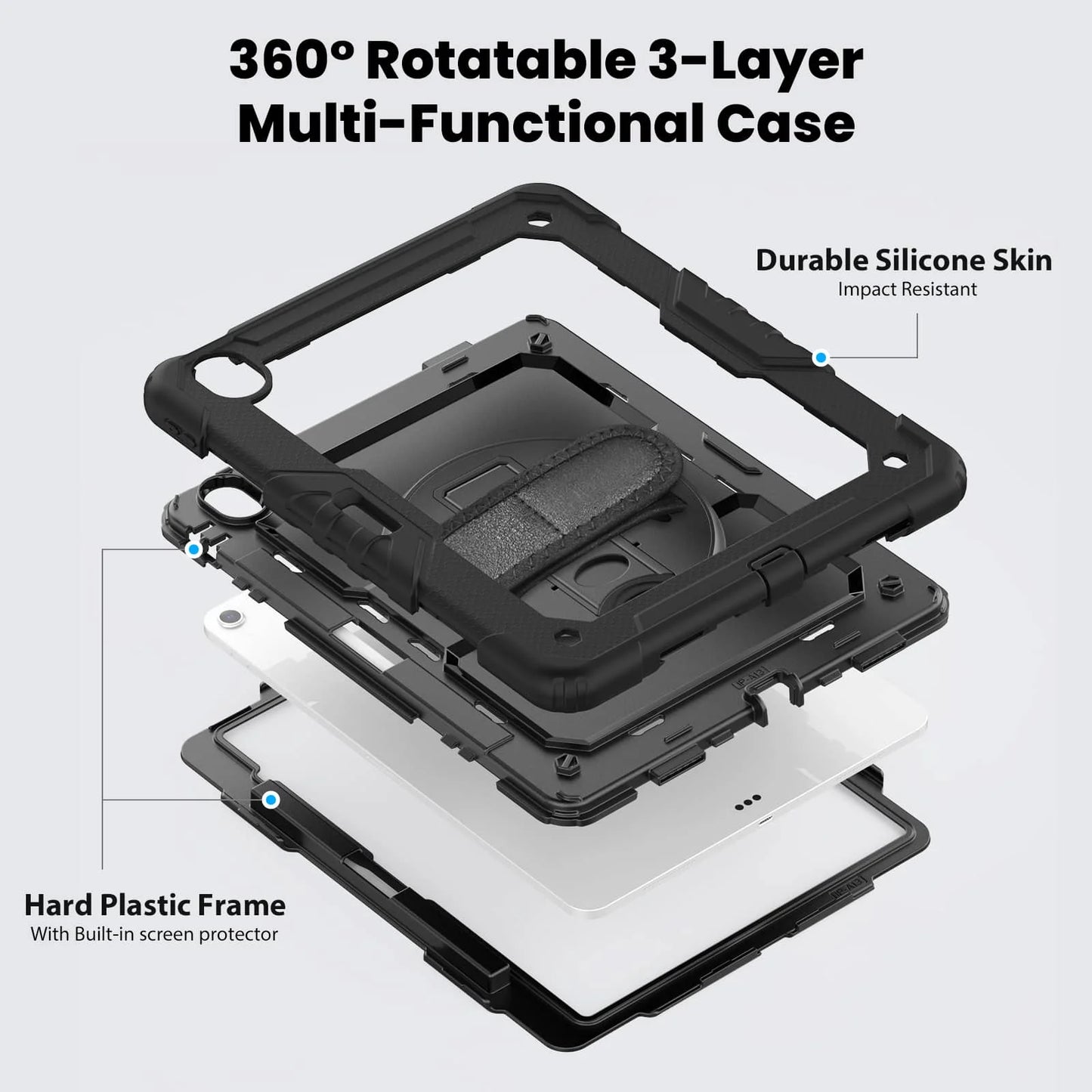 WeFor Heavy Duty iPad Case – Screen Protector, Shoulder Strap & Pencil Holder for iPad 11 A16, Air 11 & Air 13 M3 (2025)