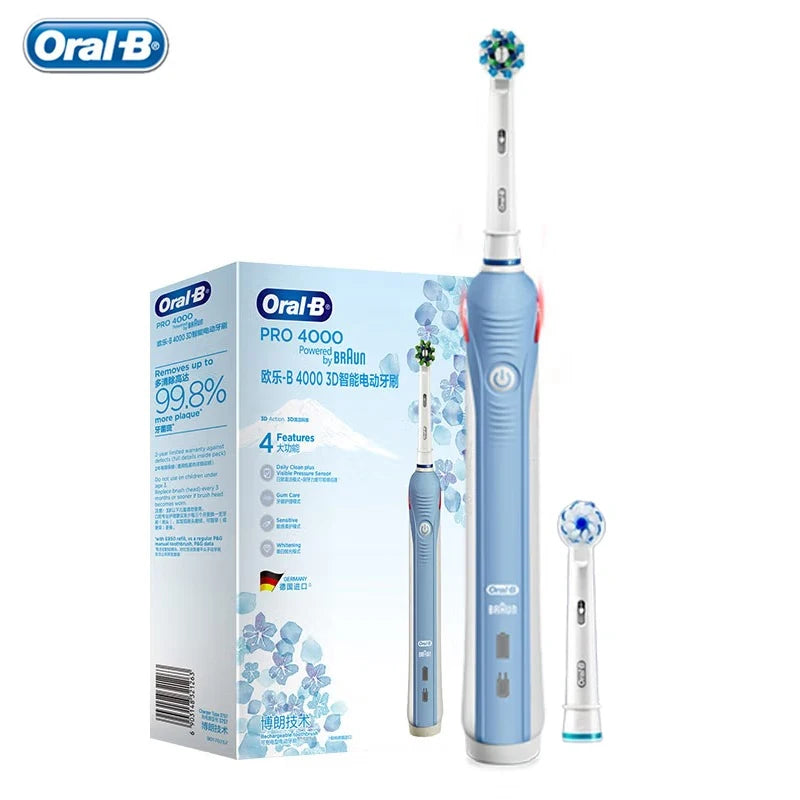 Oral-B Pro 4000 Electric Toothbrush – 3D Action, Pressure Sensor, 4 Modes, Gum Care, Waterproof