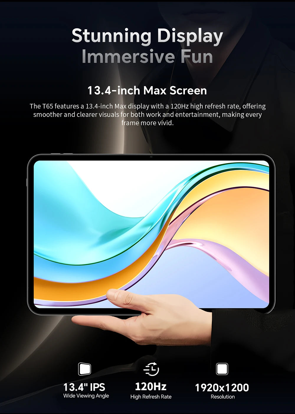 Teclast T65 Tablet – 13.4" 2K 120Hz, Unisoc T7280, 26GB RAM, 8000mAh, 4G LTE, Android 16