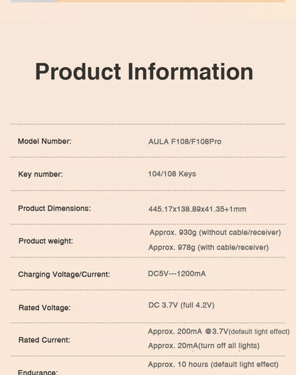 AULA F108Pro Wireless Mechanical Keyboard – Bluetooth, Gasket, Hot-Swap, TFT Display, RGB, 98 Keys