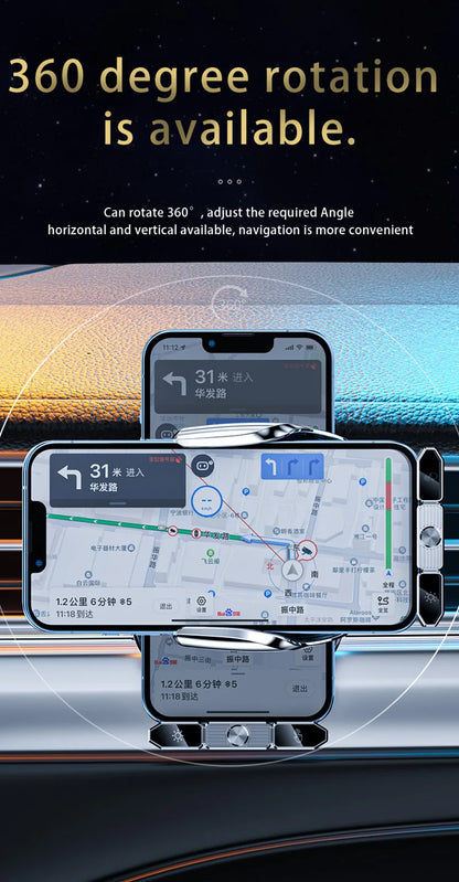 Car Magnetic Phone Holder with Wireless Charger – 360° Rotatable GPS Mount for iPhone & Xiaomi