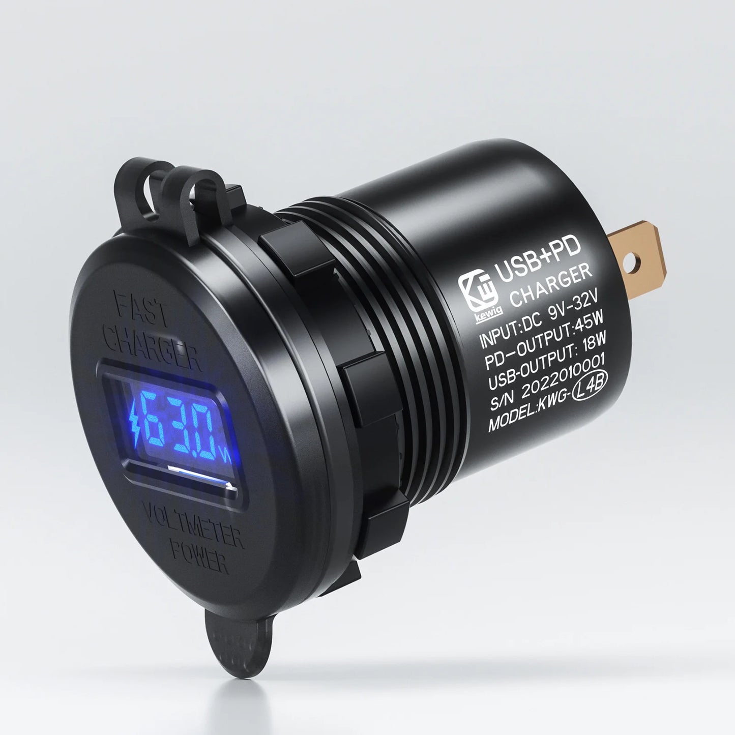 63W Aluminum USB-C Car Charger Socket – PD & QC3.0 Dual Port, 12V/24V for Car, Boat & Motorcycle