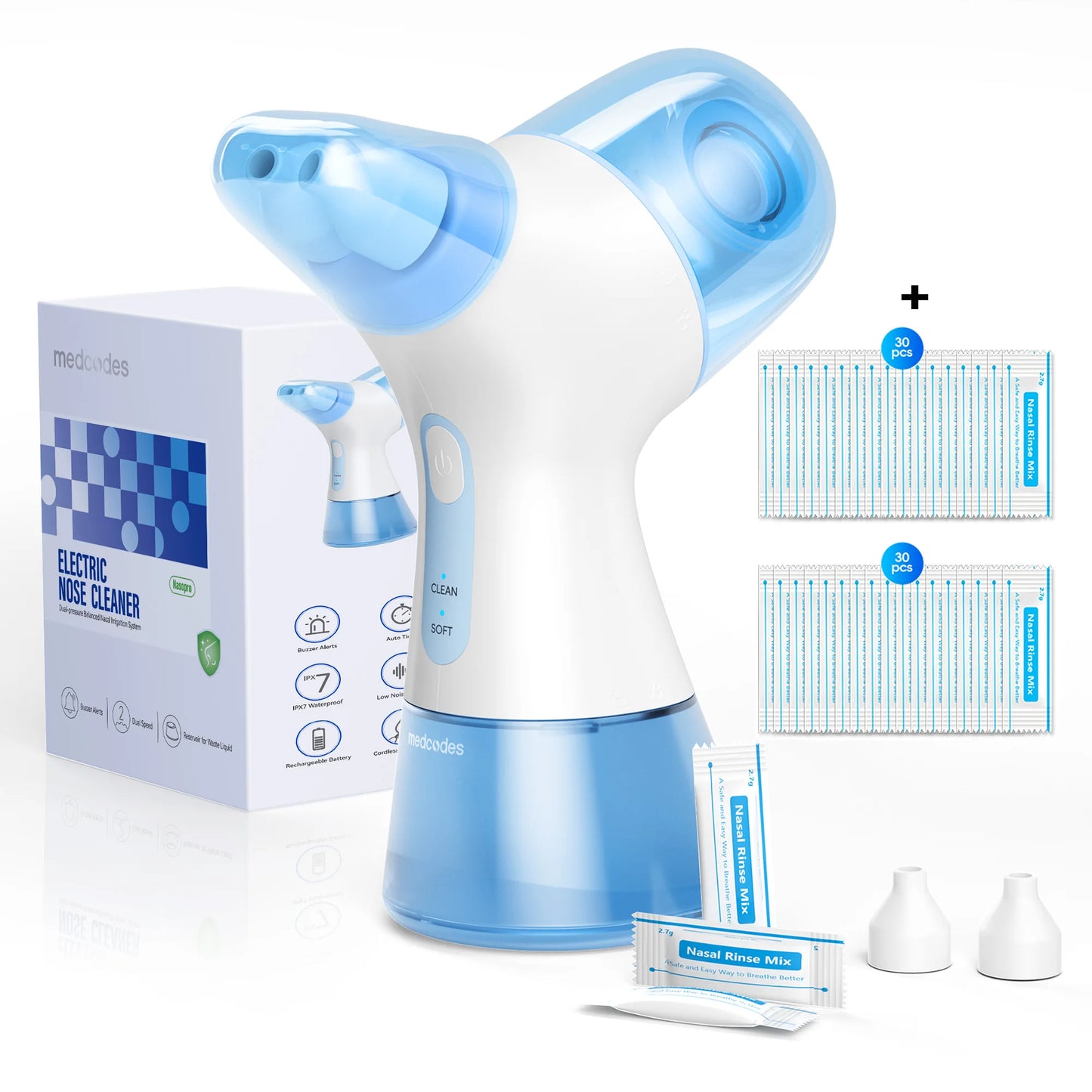 Electric Nasal Rinse Irrigator | 30 Salt Packets | Self-Cleaning | Sinus Relief