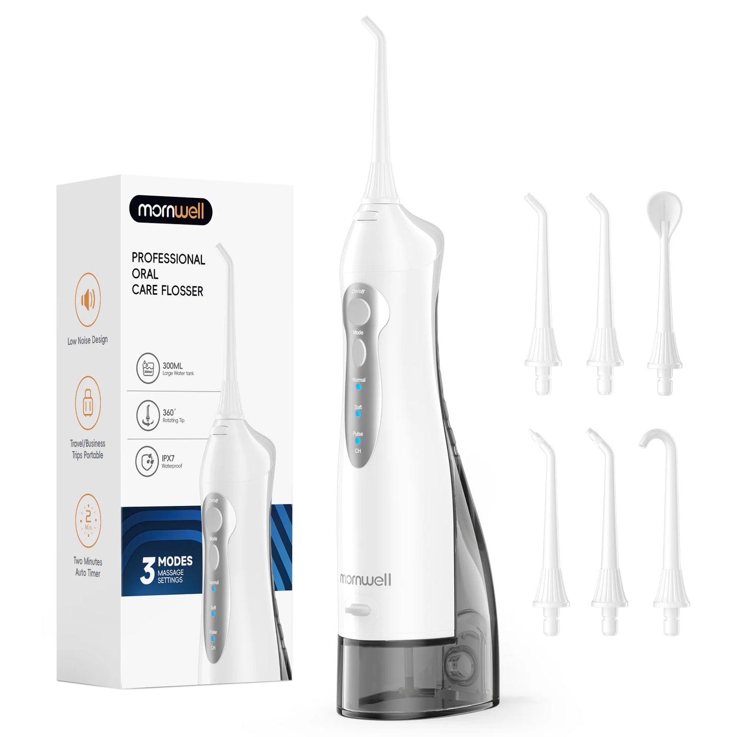 Mornwell D52 Cordless Water Flosser – 4 Jets, 3 Modes, IPX7 Waterproof