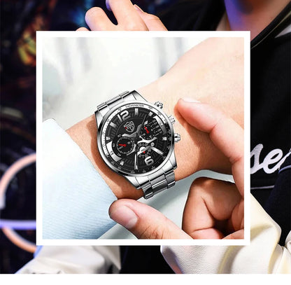 DEYROS men's watch and jewelry gift set featuring a quartz calendar watch, necklace, and bracelet with stylish accessories.