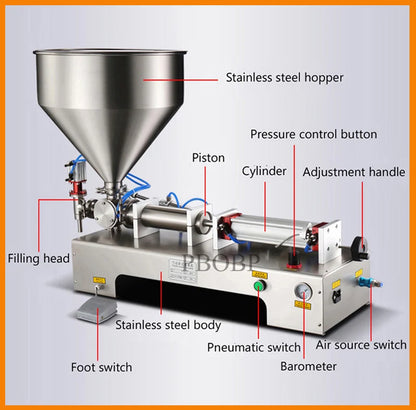 Pneumatic Paste & Liquid Filling Machine – Adjustable Cream Filler with 30L Hopper
