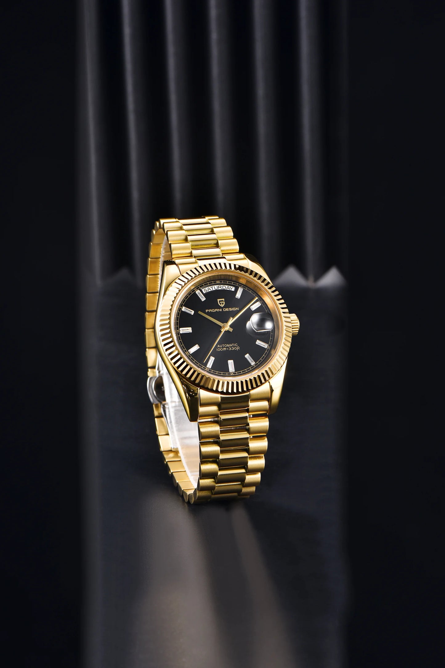 PAGANI DESIGN Men's Automatic Watch – 40mm, NH36A, AR Sapphire Glass, Date & Week, Gold Green