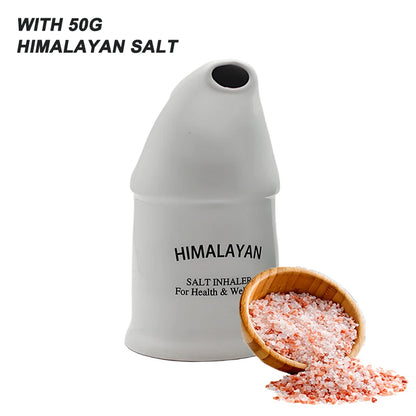 Ceramic Himalayan salt inhaler for natural respiratory health therapy, featuring a sleek design and compact size for personal use.