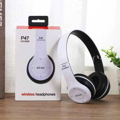 Portable foldable R.E.D. Shopping Bluetooth headset with wireless and wired options, head-mounted design, and TF card support.