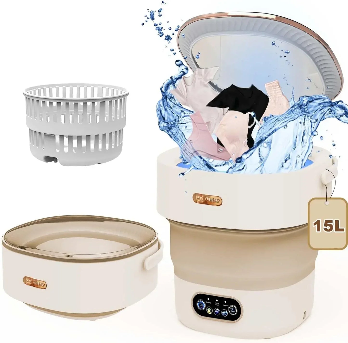 15L Portable Collapsible Washing Machine – Spin Dryer for Travel & Apartments
