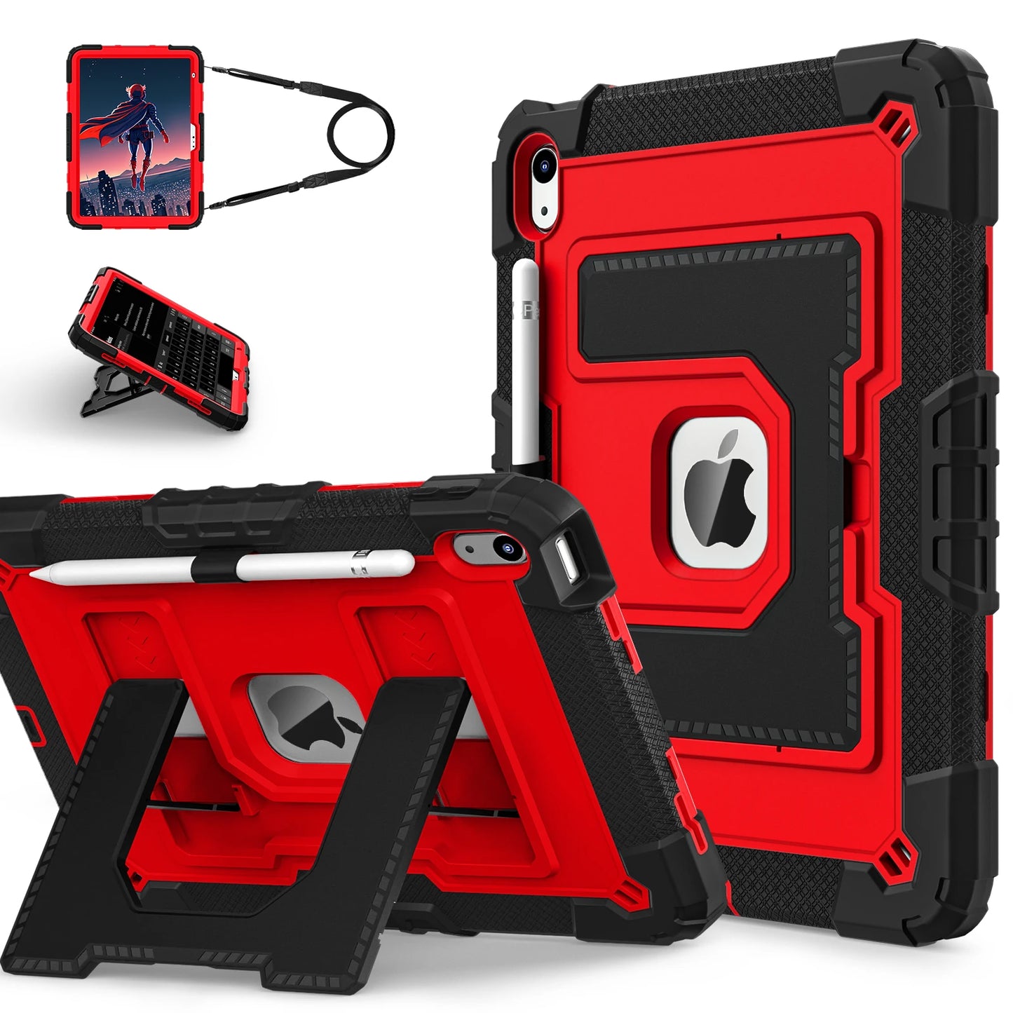 Hybrid 3-Layer Shockproof iPad Case with Shoulder Strap – 11" 2025 / 10.9" 2022