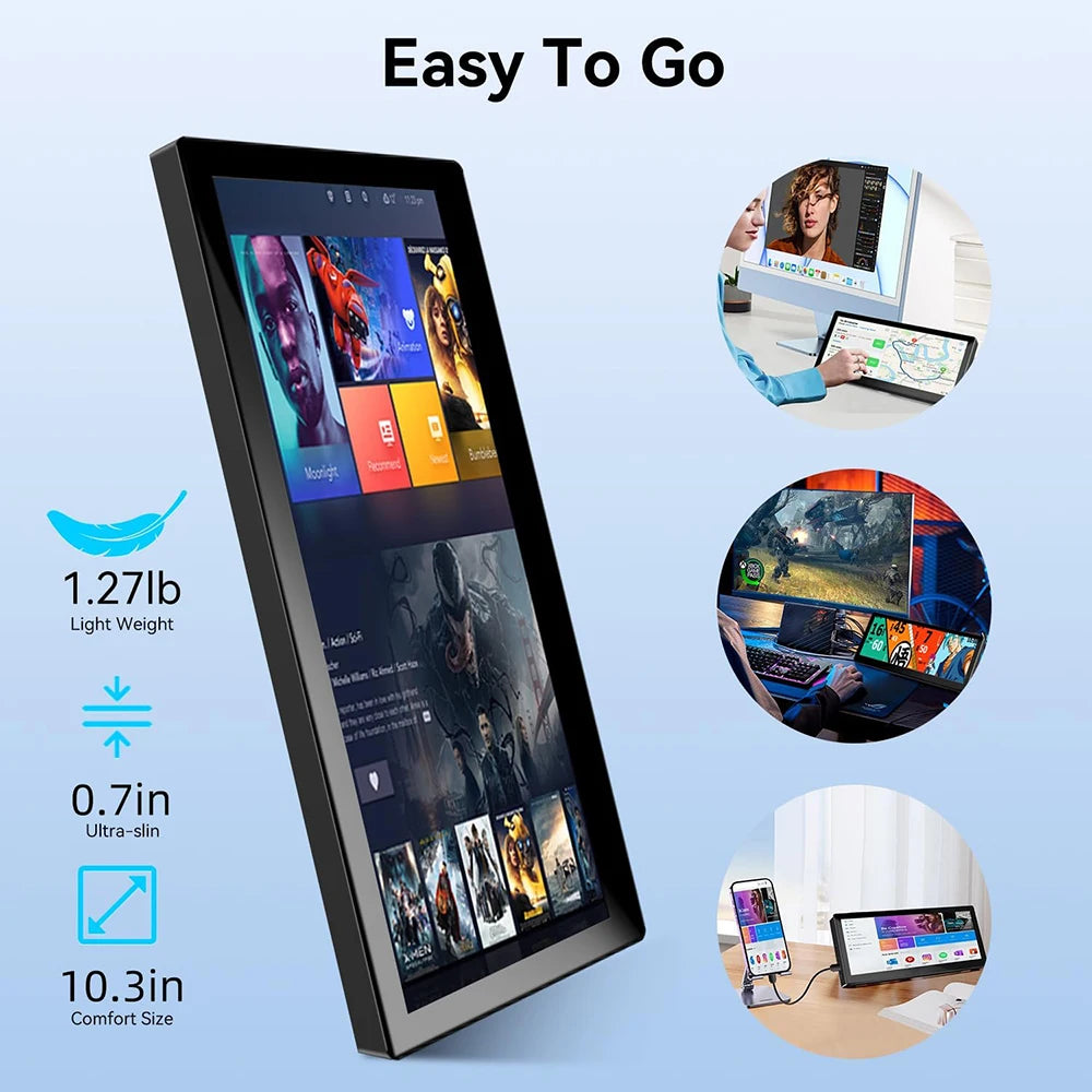 10.3" Long Strip LCD Touch Monitor – 1920x720 Secondary Display for CPU/GPU Temp, AIDA64