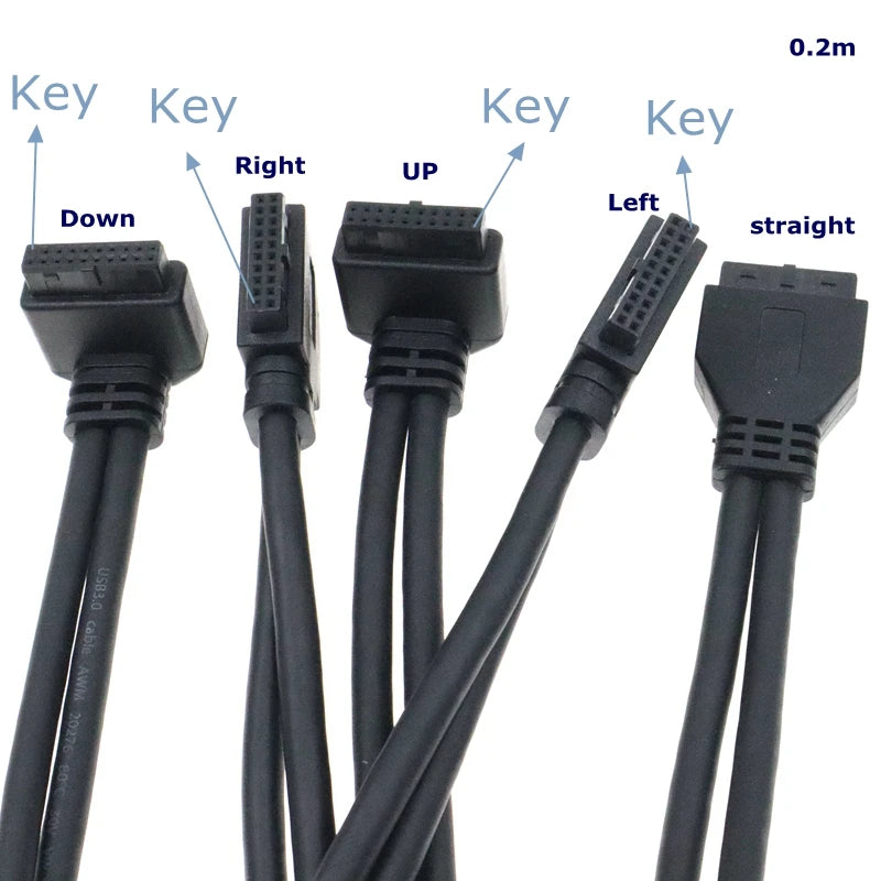 CableCC 90° USB 3.0 20-Pin Motherboard Extension Cable – Straight/Left/Right/Up/Down, 0.2m