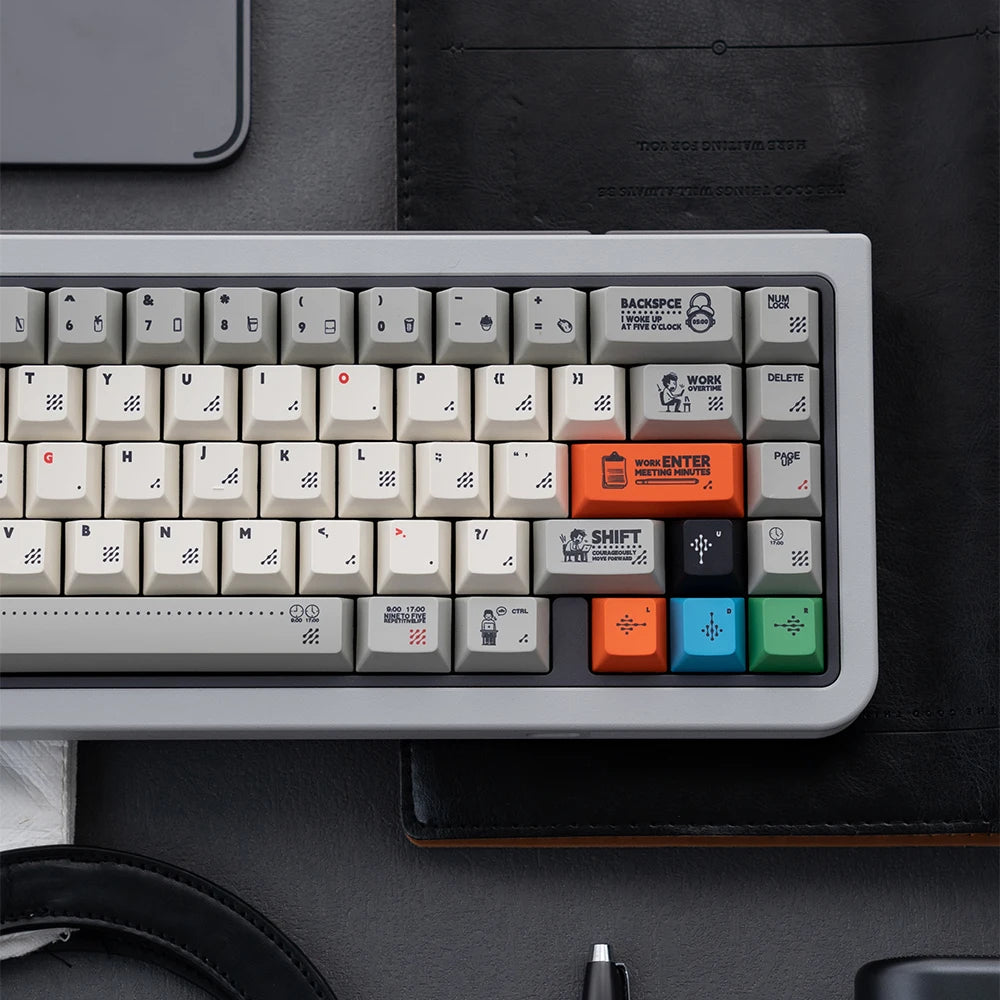 Retro Gray PBT Keycaps 140+ Keys – Cherry Profile, Five-Sided Dye-Sub, 64/87/98/108