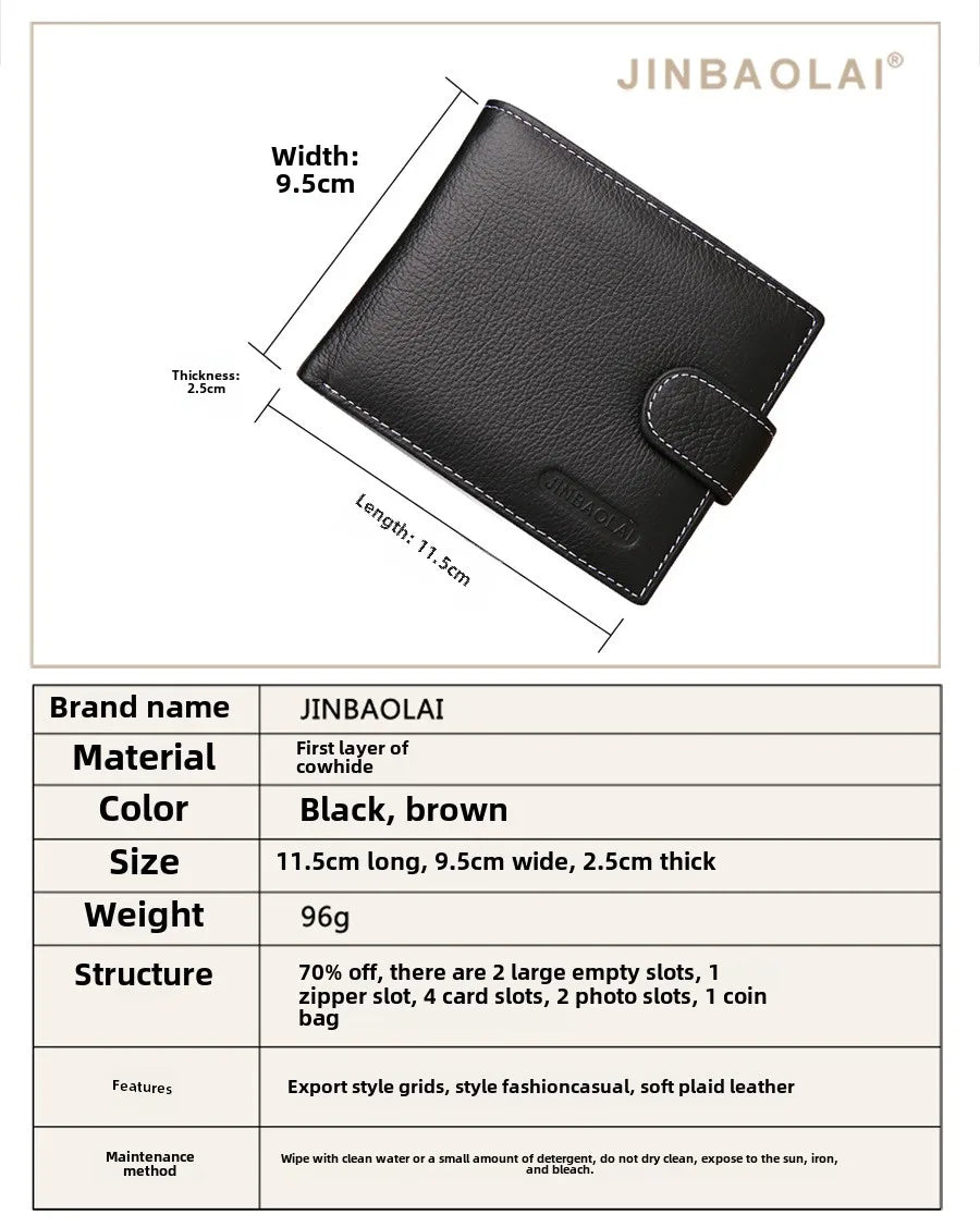 Genuine Cowhide Leather Men's Wallet – Short Bifold