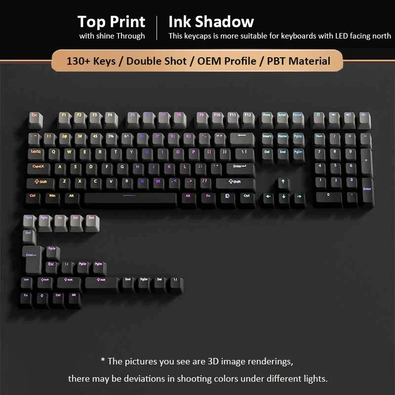 Cherry Profile PBT Keycaps 133+ Keys – White Side-Printed Shine-Through for MX Switches