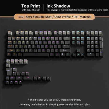 Cherry Profile PBT Keycaps 133+ Keys – White Side-Printed Shine-Through for MX Switches