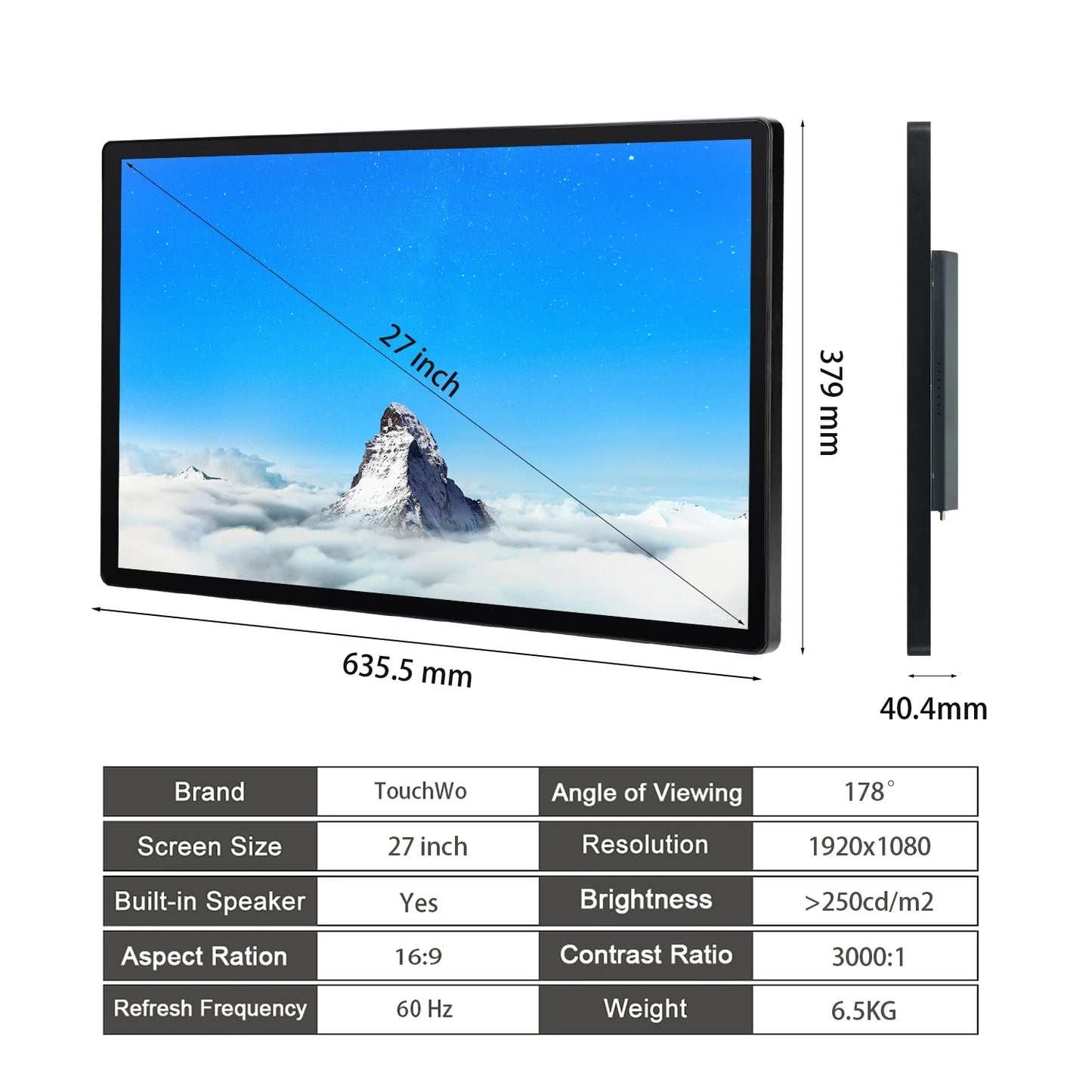 TouchWo 21.5-27 inch industrial all-in-one PC with Android and Windows 10, featuring a sleek touchscreen display and robust build.