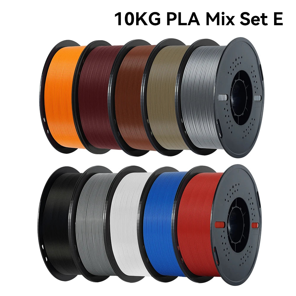 10KG 3D Printer Filament Bundle – PLA & PETG Mixed Colors, 10 Rolls, 1.75mm