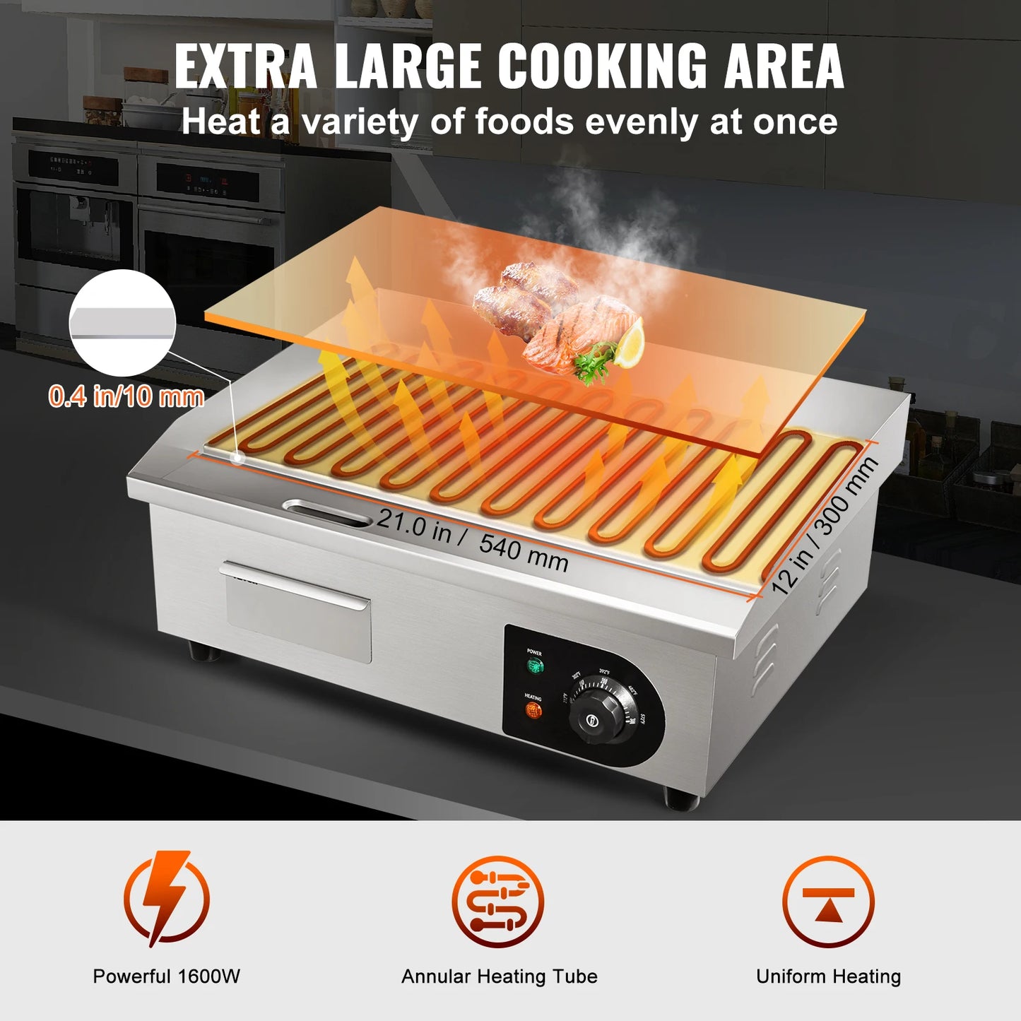 SucceBuy 21" Commercial Electric Teppanyaki Grill | Non-Stick Griddle | 220V