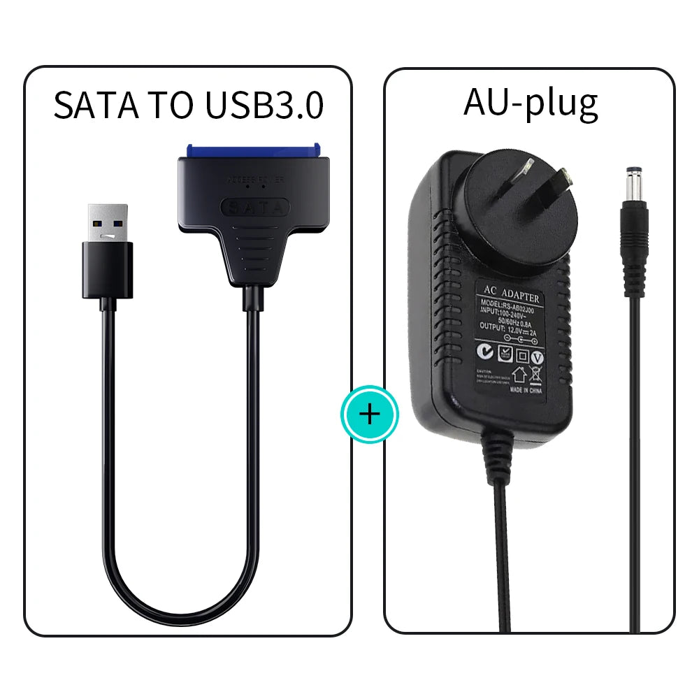 USB 3.0 to SATA Cable for 2.5"/3.5" HDD & SSD – with 12V/2A Power Adapter