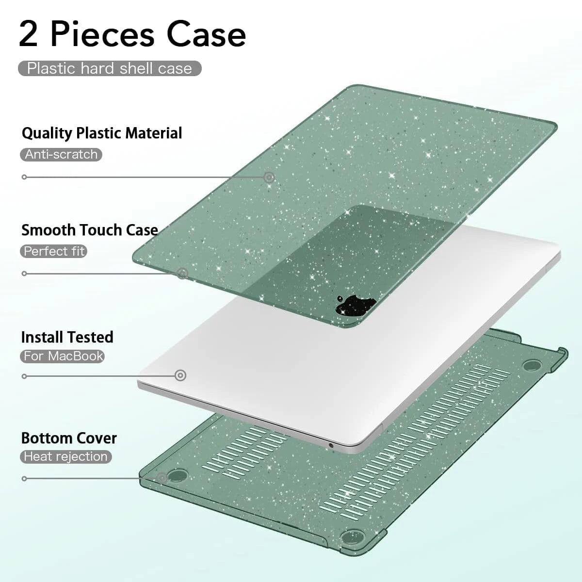 EGYAL MacBook Hard Case – Air 13/15, Pro 13/14/16, M1–M5, Crystal, Matte & Glitter Covers