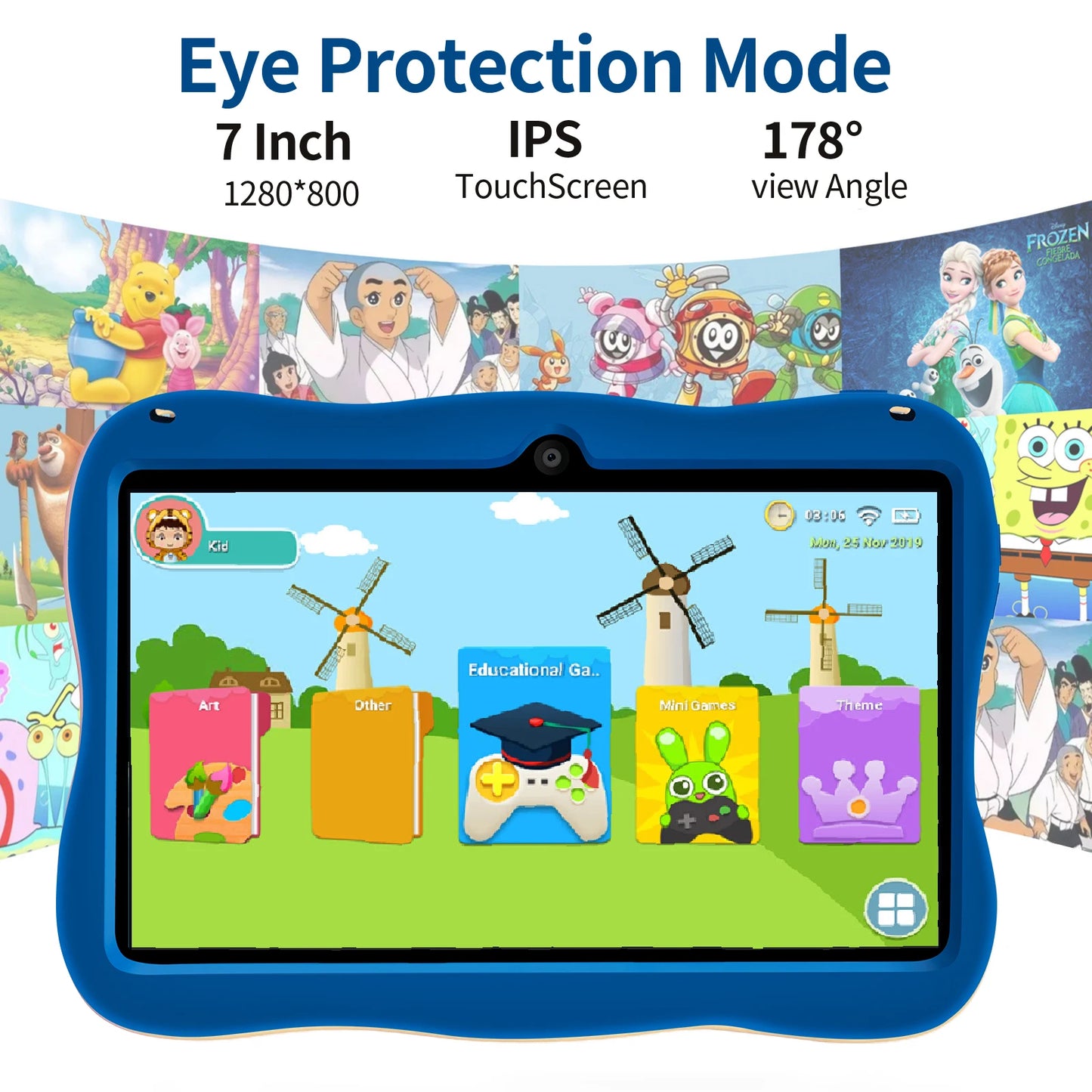BDF 7" Kids Tablet – Android 13, 4GB RAM, 64GB, IPS, Dual Camera, Wi-Fi, Google Play