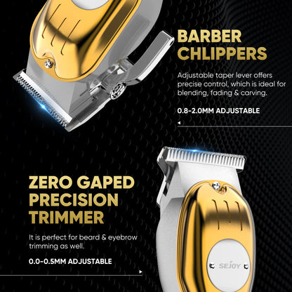 Sejoy Professional Hair Clipper Combo Kit | Cordless Rechargeable | Barber Haircut Machine