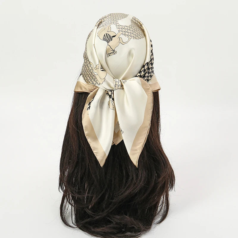 Elegant square silk scarf by R.E.D. Shopping, versatile as a hairband or neck shawl, featuring a stylish pattern and smooth fabric.