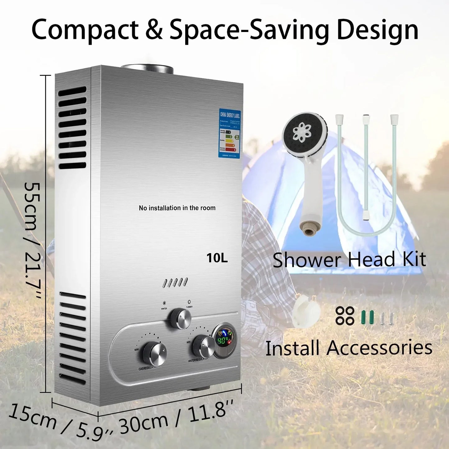 VEVOR Propane Gas Tankless Water Heater 6L–18L | Instant Hot Water | Outdoor & Camping