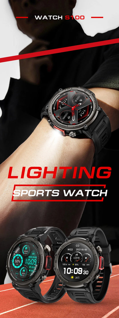 Imosi Outdoor Smart Watch with Flashlight – Sport Fitness Tracker, Blood Pressure, IP67