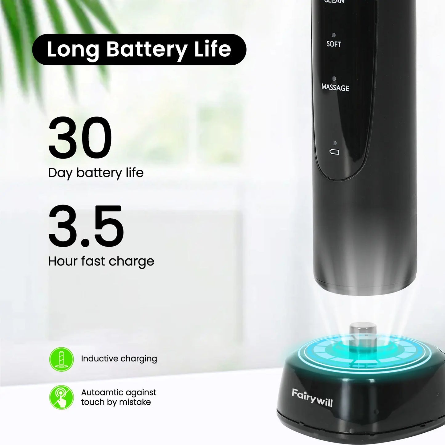 Fairywill T2233 Electric Toothbrush – Sonic Rotation, 4 Heads, 3 Modes, Rechargeable
