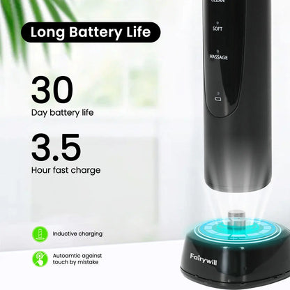 Fairywill T2233 Electric Toothbrush – Sonic Rotation, 4 Heads, 3 Modes, Rechargeable