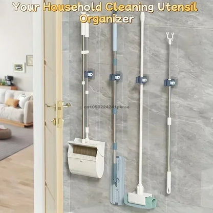 Self-Adhesive Mop & Broom Holder | Wall Mounted No-Drill Storage Hook