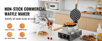 SucceBuy 1400W Commercial Egg Bubble Waffle Maker – 180° Rotatable Non-Stick