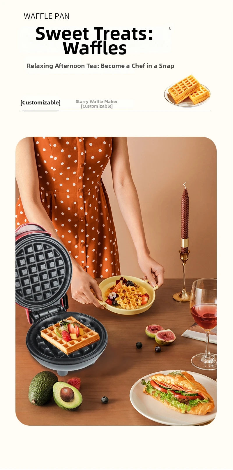 Mini Electric Waffle Maker – Double-Sided Heating, Sandwich & Breakfast Maker | Round & Heart Shape | US/EU/UK