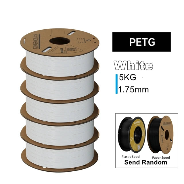 KINGROON 3D Printer Filament Bundle – 5KG, 1.75mm PLA / PETG / TPU / ABS, No Bubbles, Random Spool