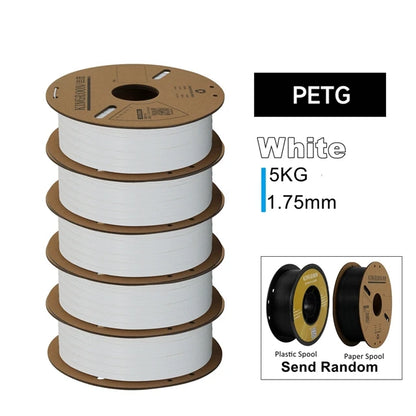KINGROON 3D Printer Filament Bundle – 5KG, 1.75mm PLA / PETG / TPU / ABS, No Bubbles, Random Spool