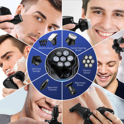 SEJOY 7D Head Shaver for Men – 6-in-1 Electric Razor, Nose Trimmer, Waterproof, 85min Runtime