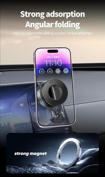 Rotating Folding Magnetic Phone Holder | Vacuum Suction MagSafe Stand for Car, Gym & Kitchen