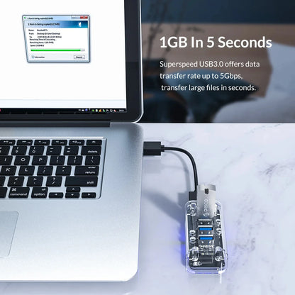 ORICO USB 3.0 Hub – 4 & 7 Port Splitter, Ultra-Slim, OTG, 5Gbps | MacBook & PC Compatible