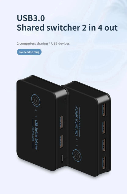 USB 3.0 KVM Switch – 2 Inputs, 4 Outputs, Shared Keyboard Mouse Printer Hub